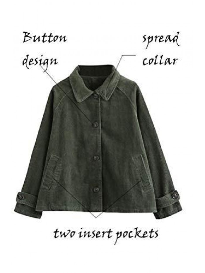 Women's Corduroy Jackets Long Sleeve Coats Button Down Outwear Tops with Pockets 