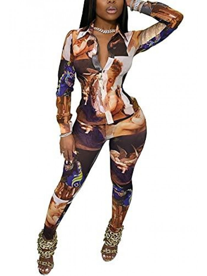 Piece Legging Pant Sets for Women Floral Print Long Sleeve Tracksuits Outfits 