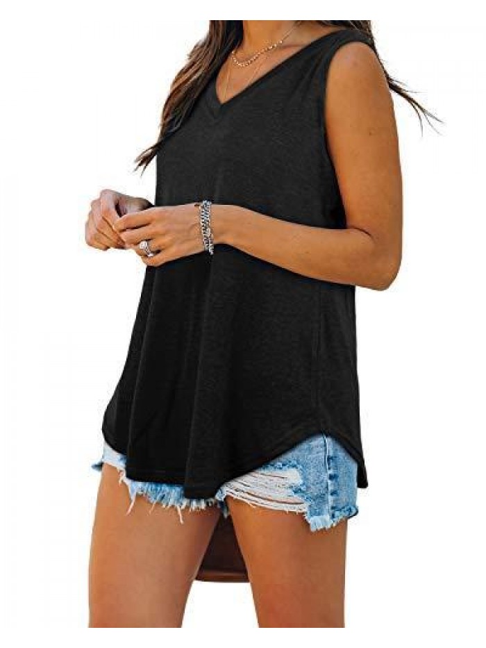 Womens Tank Tops V Neck Basic Solid Color Casual Flowy Summer Sleeveless 