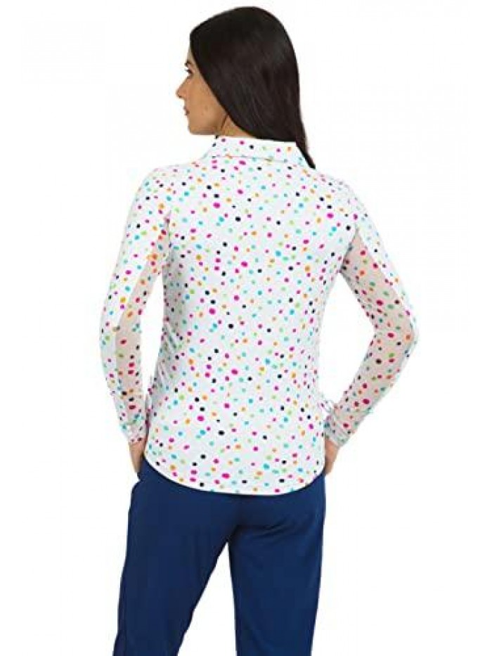 Sun Protective UPF 50+ Icefil Cooling Tech Evelyn Print Adjustable Long Sleeve Polo - 48186 