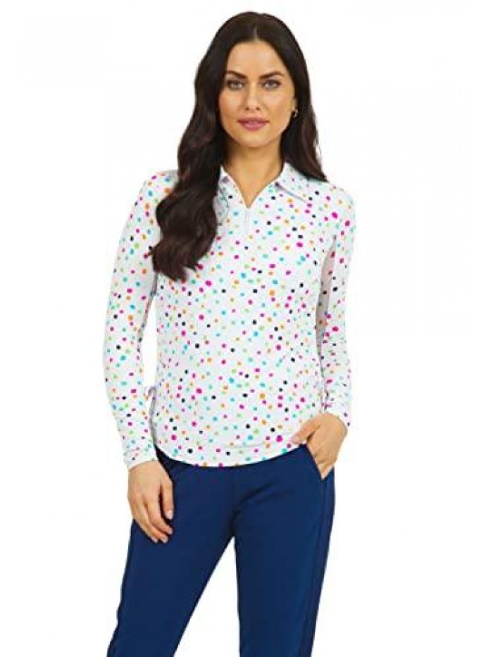 Sun Protective UPF 50+ Icefil Cooling Tech Evelyn Print Adjustable Long Sleeve Polo - 48186 