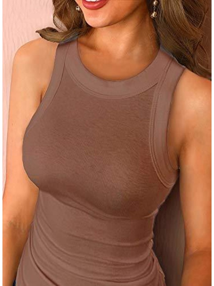 Summer Stretch Slim Round Neck Ribbed Tank Basic Solid Top 