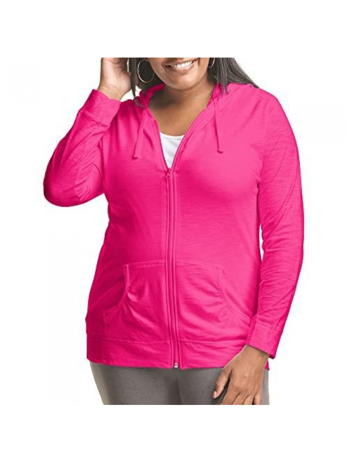 MY SIZE Plus Size Slub-Cotton Full-Zip Lightweight Women's Hoodie 