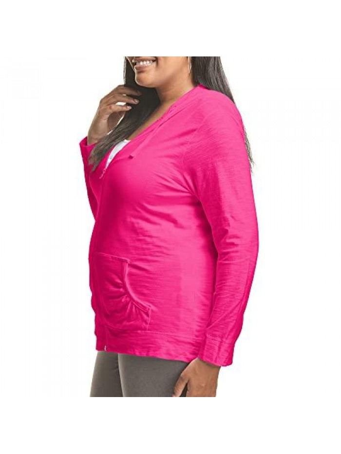 MY SIZE Plus Size Slub-Cotton Full-Zip Lightweight Women's Hoodie 