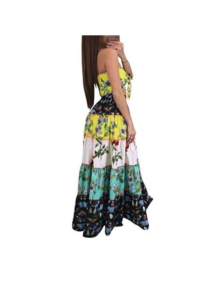 2Pcs Women Suits Wrapped Crop Top + Skirt Set Party Club Maxi Dress 