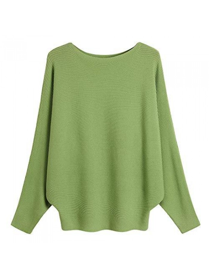 Boat Neck Batwing Sleeves Dolman Knitted Sweaters and Pullovers Tops for Women 