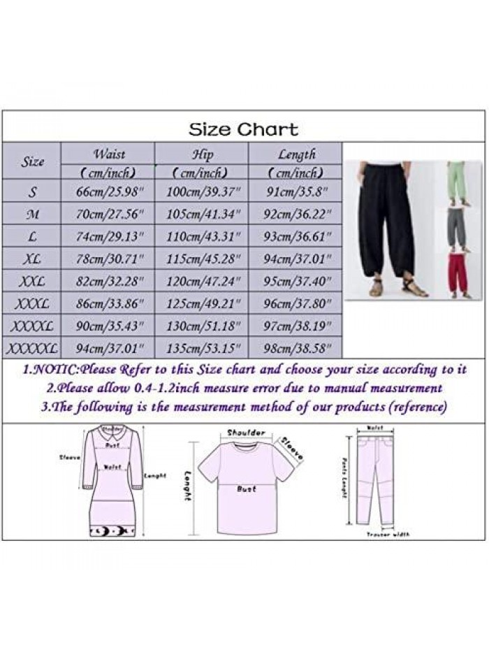 Linen Pants for Women Plus Size High Waisted Elastic Crop Pant Summer Casual Loose Wide Leg Capris with Pockets 