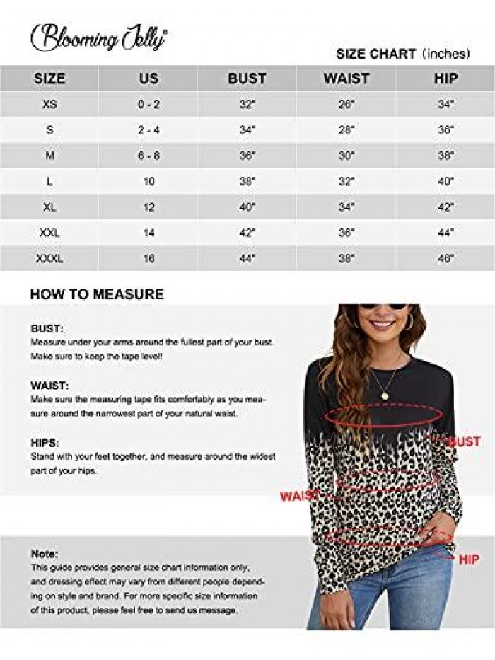 Jelly Womens Leopard Print Tops Long Sleeve Crewneck Color Block Casual T-Shirts Tee 