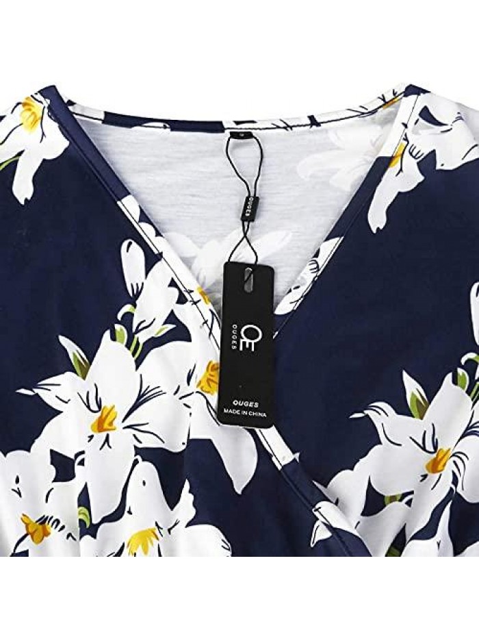Women's Summer Short Sleeve V-Neck Floral Short Party Dress with Pockets 