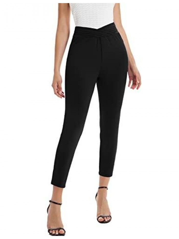 KARIN Women Cross High Waist Stretch Skinny Pant Business Casual Work Office Yoga Leggings Fit Leg Trousers 