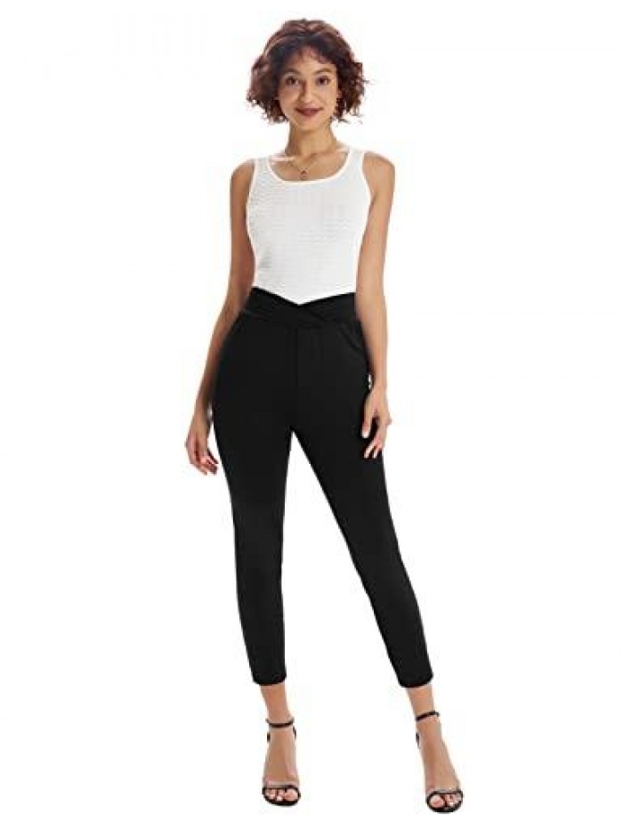 KARIN Women Cross High Waist Stretch Skinny Pant Business Casual Work Office Yoga Leggings Fit Leg Trousers 