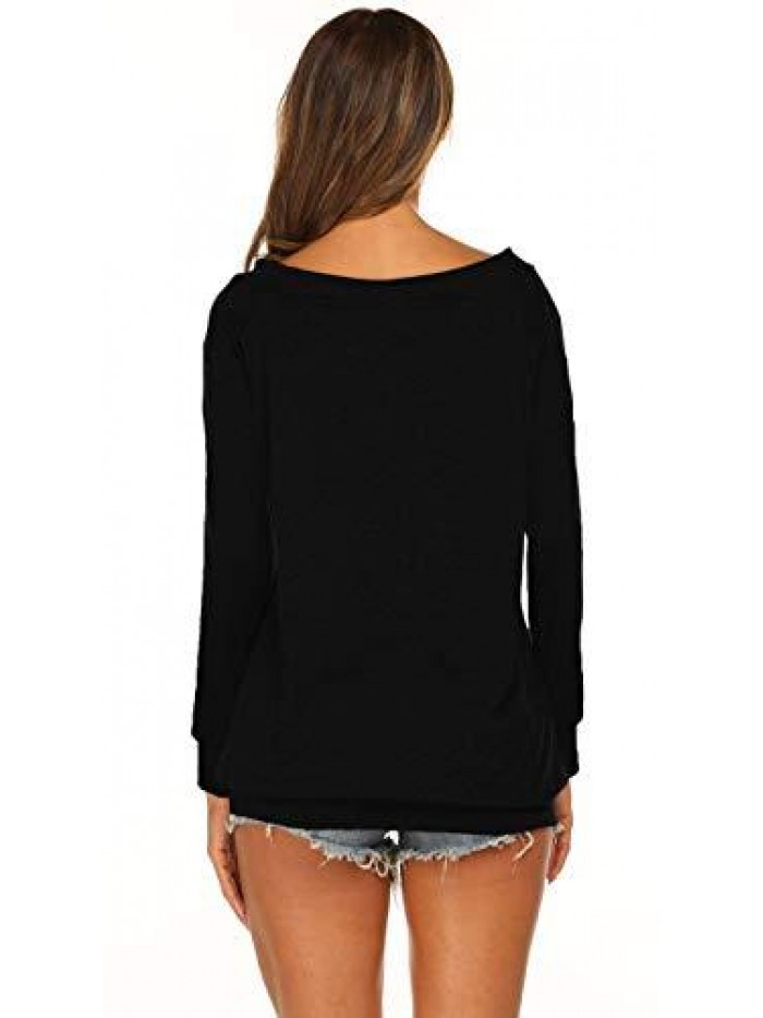 Women's Long Sleeve Boat Neck Off Shoulder Blouse Tops 