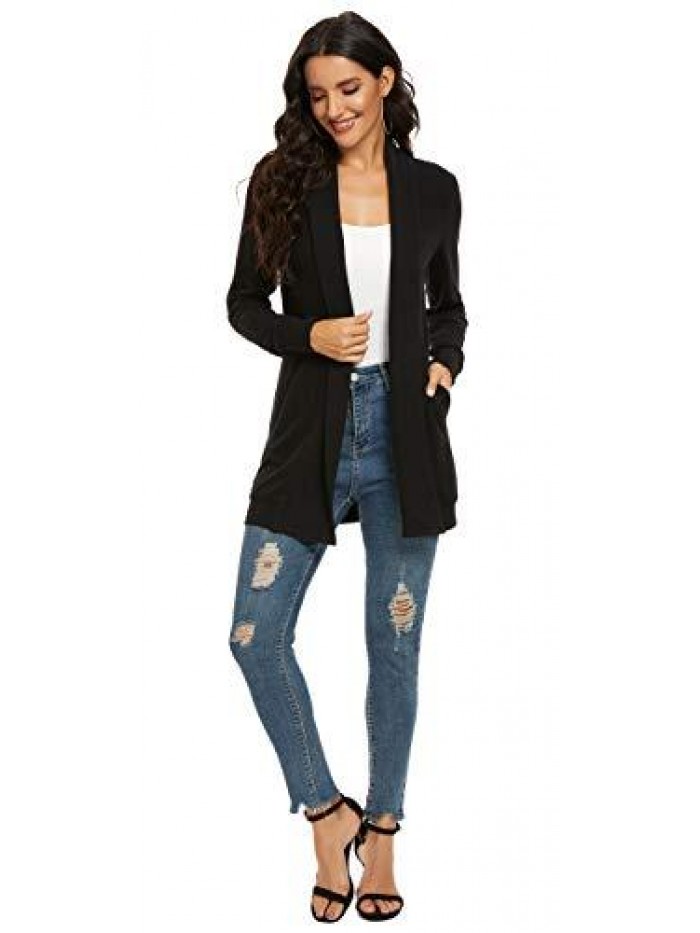 Women's Long Sleeve Open Front Loose Casual Lightweight Kimono Cardigan 