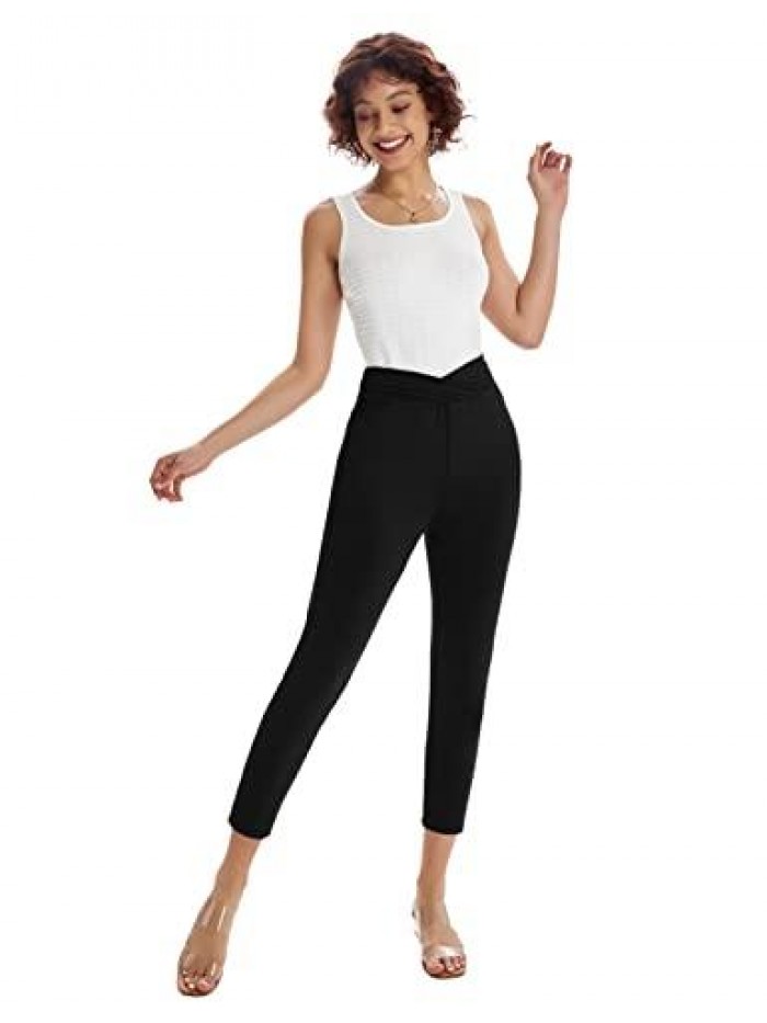 KARIN Women Cross High Waist Stretch Skinny Pant Business Casual Work Office Yoga Leggings Fit Leg Trousers 