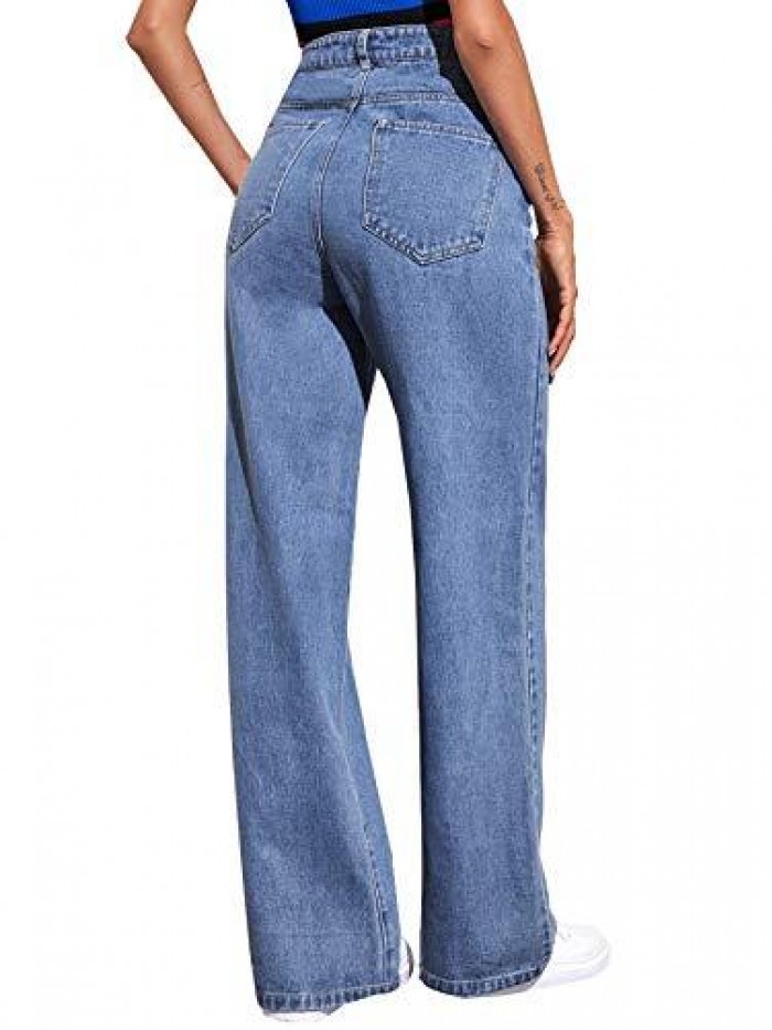 HUX Women's Casual Denim Pants High Waisted Wide Leg Jeans 