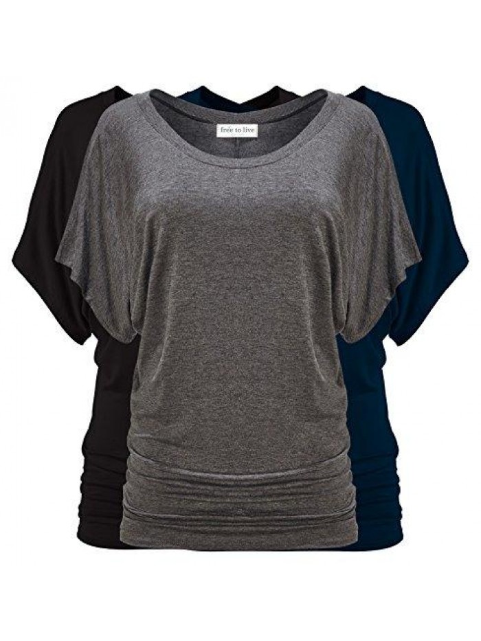 to Live 3 Pack Women's Dolman Tops with Short Sleeves 