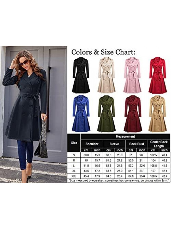 Women's Trench Coats Double-Breasted Long Coat with Belt 