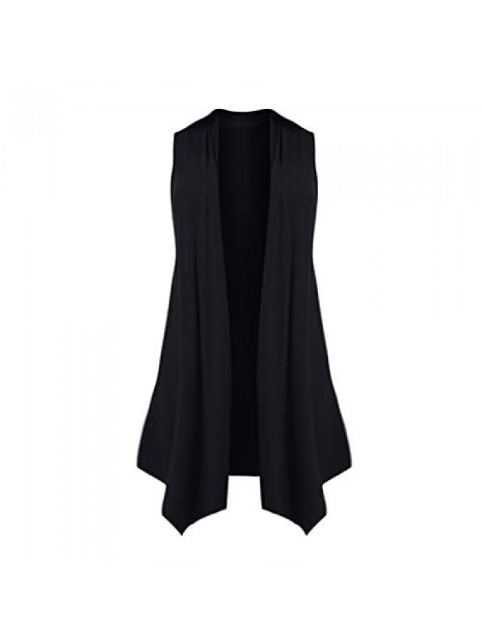 Casual Sleeveless Long Duster Cardigan Vest Plus Size Made Women's Sleeveless Draped Open Front 