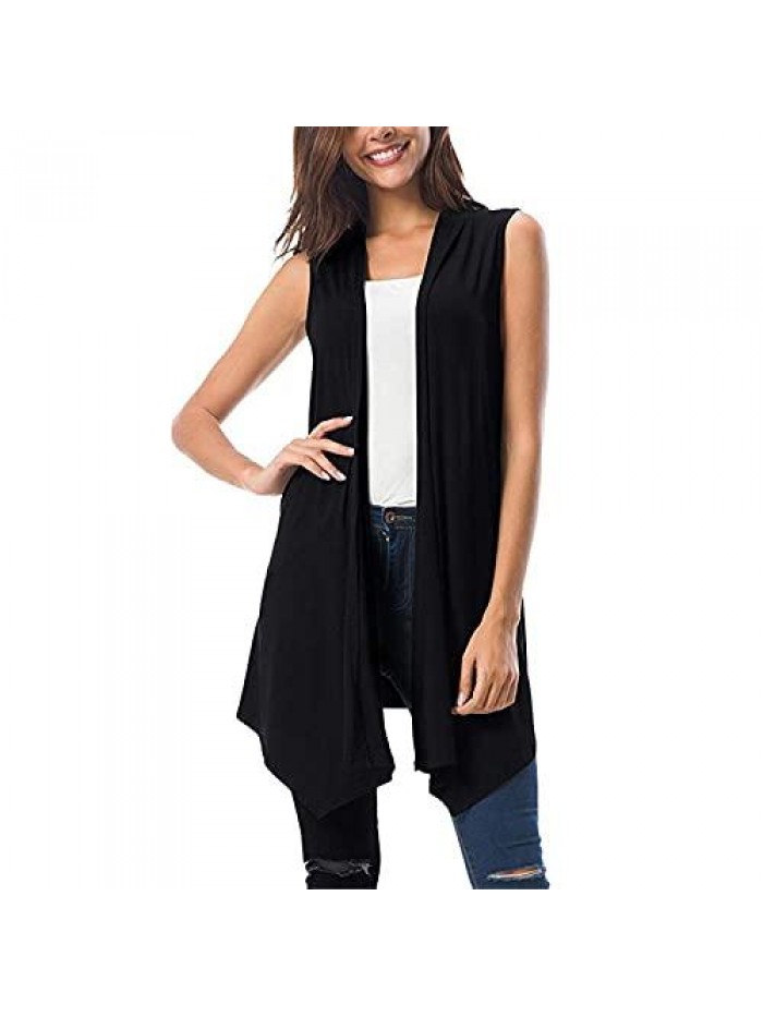 Casual Sleeveless Long Duster Cardigan Vest Plus Size Made Women's Sleeveless Draped Open Front 