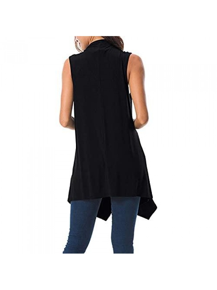 Casual Sleeveless Long Duster Cardigan Vest Plus Size Made Women's Sleeveless Draped Open Front 