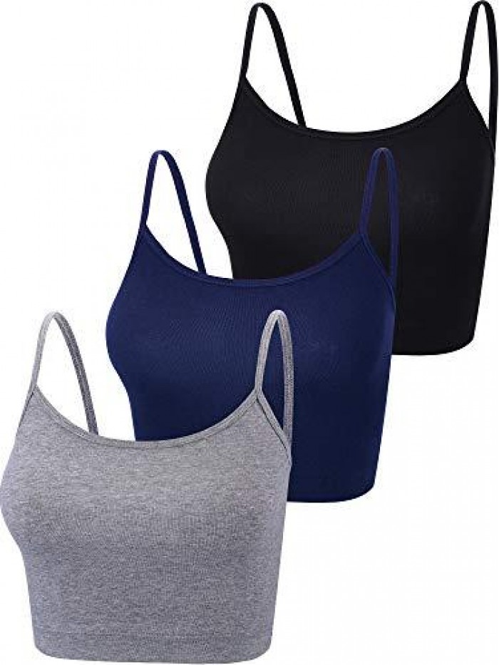 3 Pieces Women Crop Tank Top Spaghetti Strap Tank Top Half Camisole Cami Tank Top for Sports Yoga Sleeping 