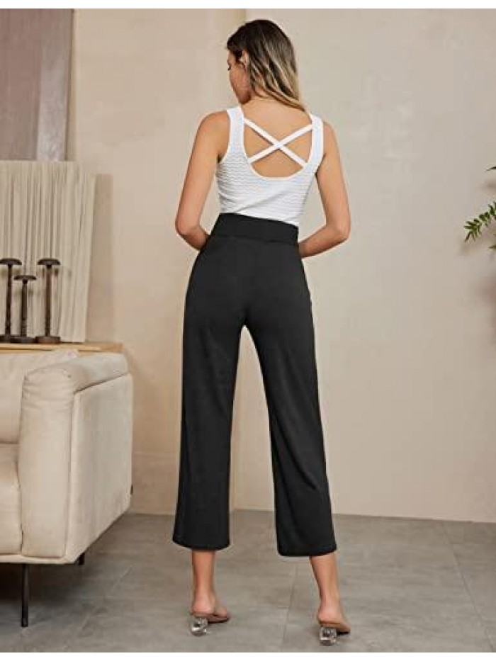 KARIN Women High Waist Casual Pants Boho Split Belted Wide Leg Trousers 