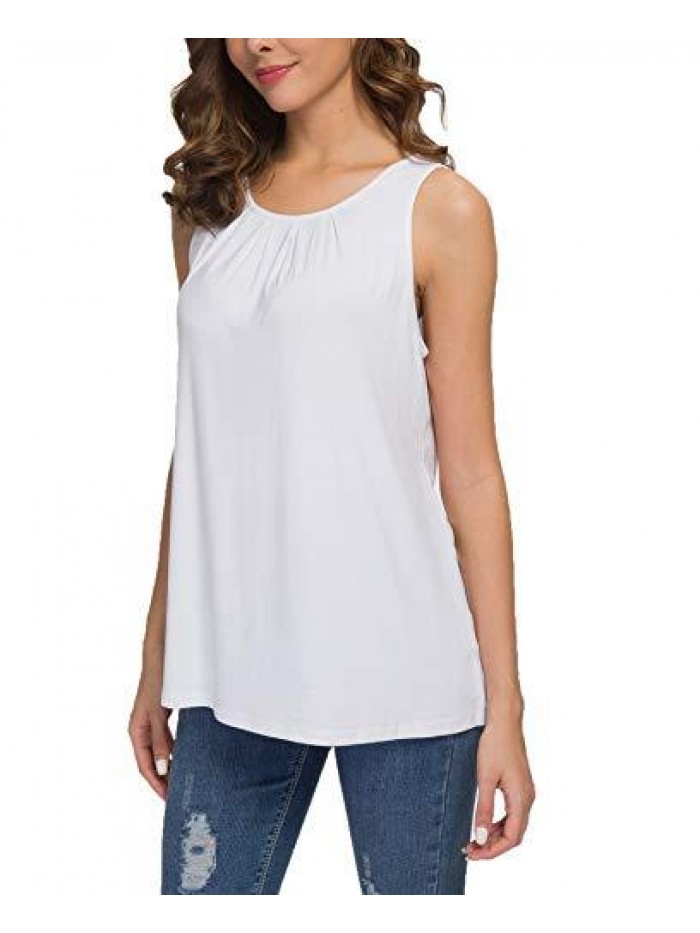 Women's Summer Sleeveless Pleated Back Closure Casual Tank Tops 