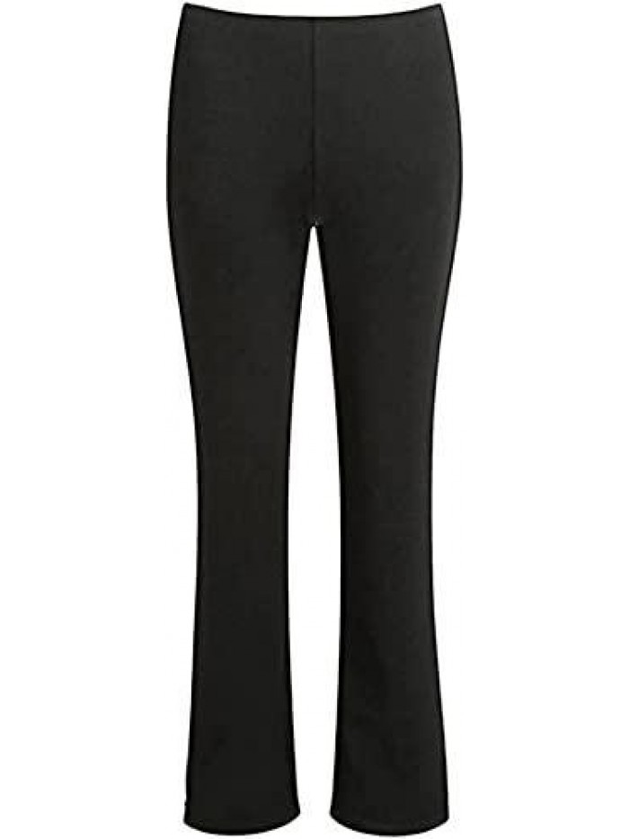 Women's Bootleg Trousers Ladies Bootcut Stretch Finely Ribbed Nurse Carer Work Bottoms Elasticated Waist Pants 