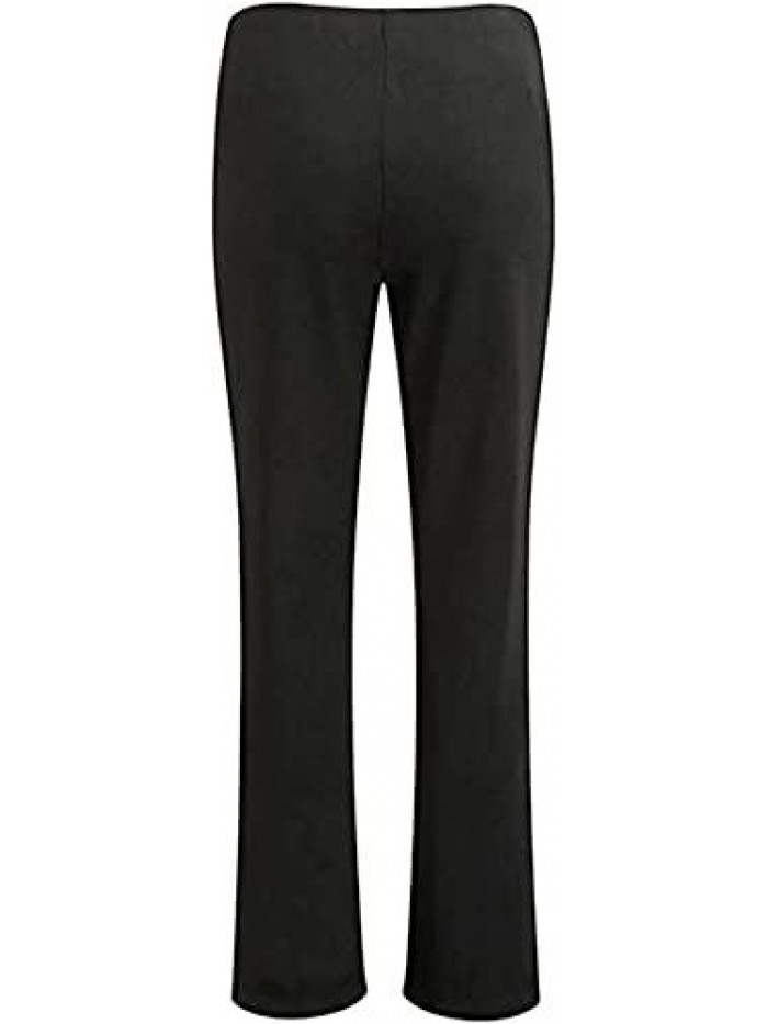 Women's Bootleg Trousers Ladies Bootcut Stretch Finely Ribbed Nurse Carer Work Bottoms Elasticated Waist Pants 