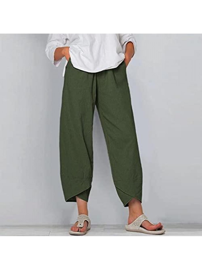 for Women Trendy Work Casual High Waist Dressy with Pockets Bottoms Ladies Solid Summer Light Cool Trousers 