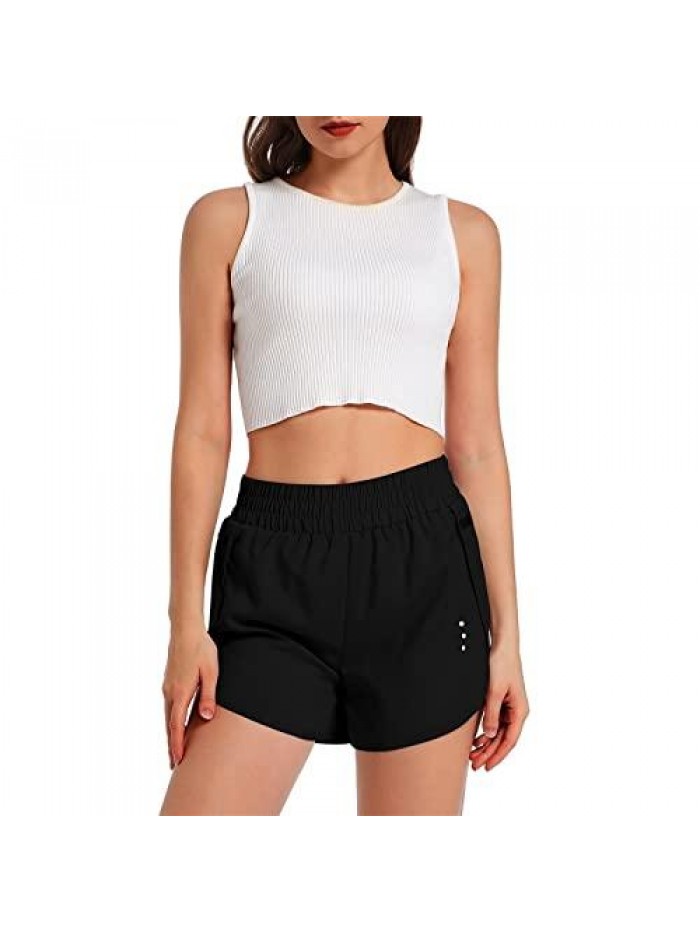 2 in 1 Running Shorts Lightweight Quick-Dry High Waisted Workout Sport Layer Active Shorts with Zipper Pockets 3