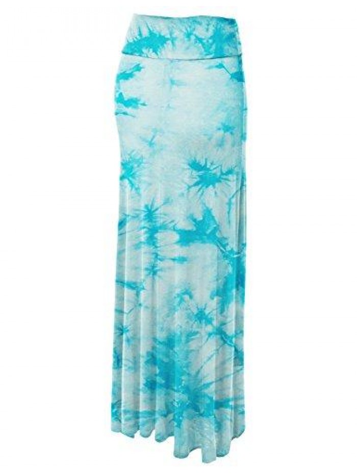 and Love Women's Basic Solid Tie Dye Foldable High Waist Floor Length Maxi Skirt S-3XL Plus Size 