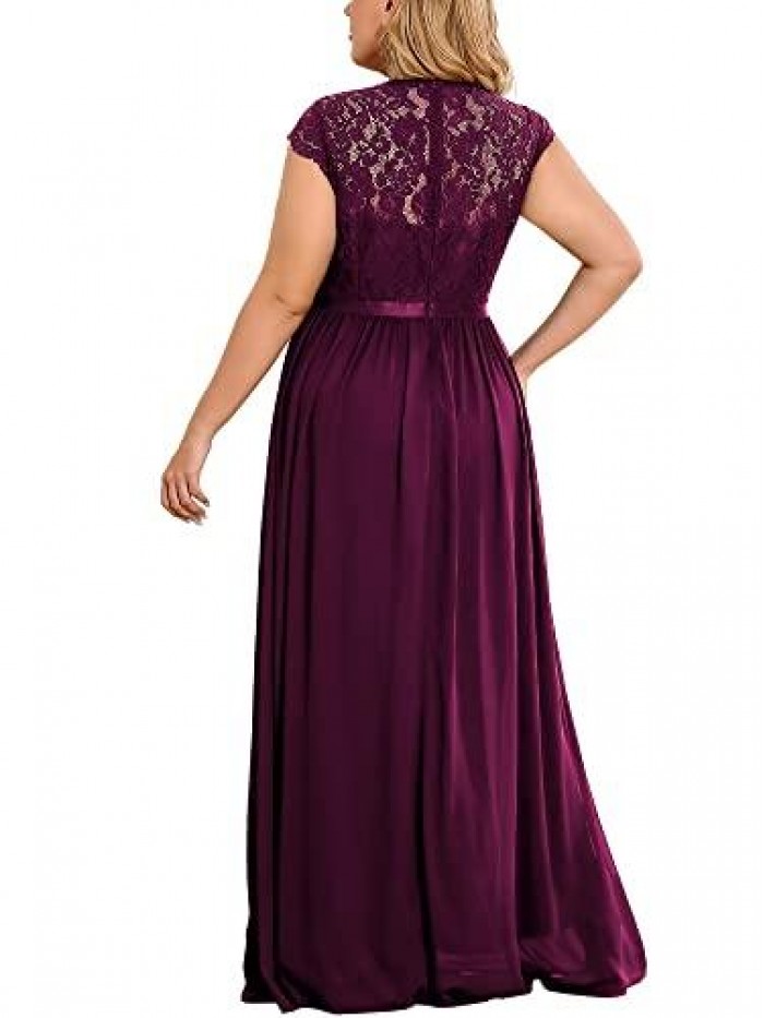 Women's Formal Floral Lace Plus Size Bridesmaid Party Maxi Dress 