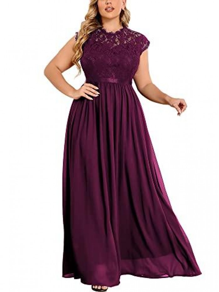 Women's Formal Floral Lace Plus Size Bridesmaid Party Maxi Dress 