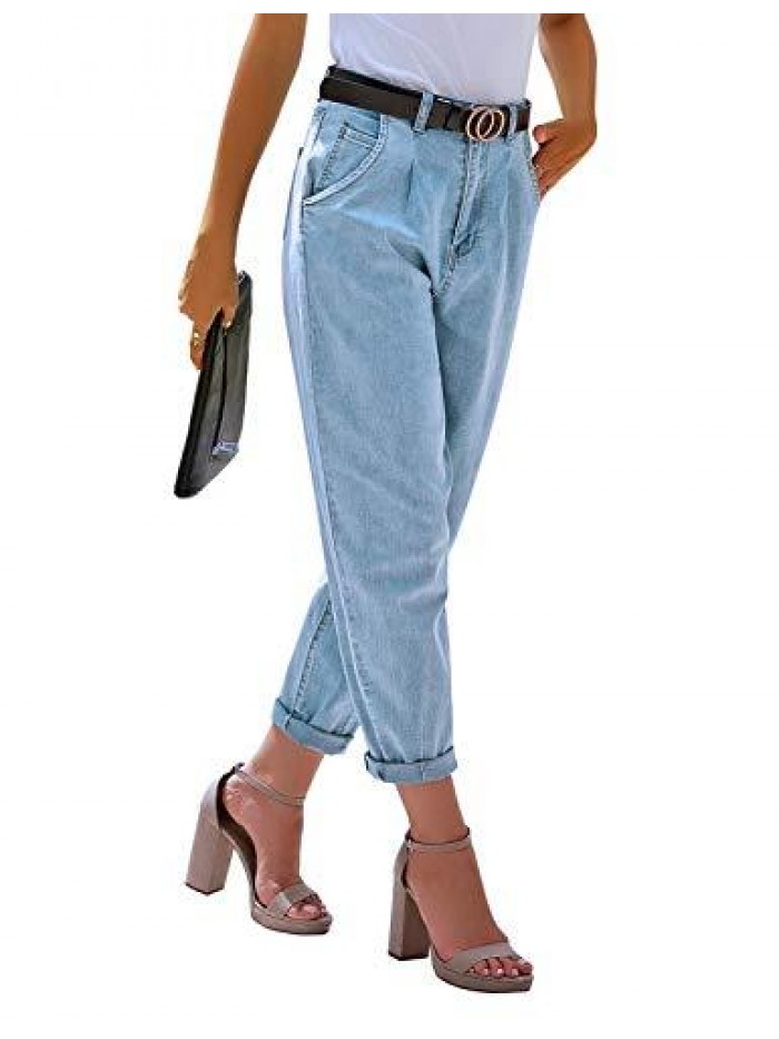 Women's Classic High Waist Stretch Loose Balloon Tapered Jeans Mom Jeans 