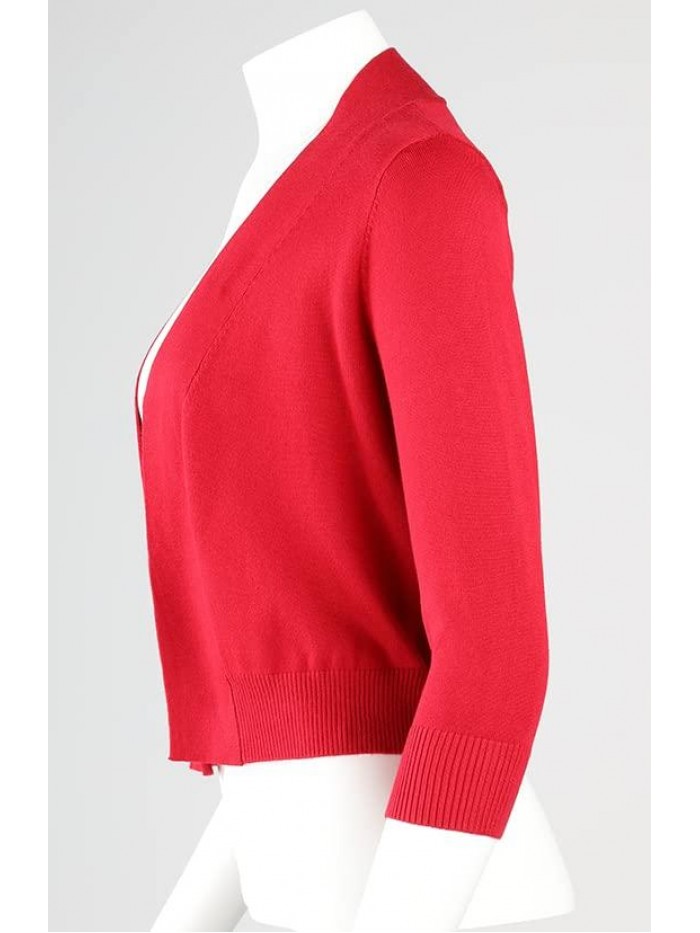 Classic 3/4 Sleeve Open Front Cropped Bolero Cardigan 