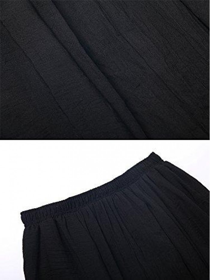 Women's Elastic Waist Flowing Bohemian Cotton Long Maxi Skirt for Summer Beach Holiday 