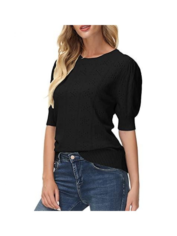 KARIN Womens Pullover Sweater Cute Puff Short Sleeve Tops Pullover Shirt Lightweight Knit Sweater Blouse 