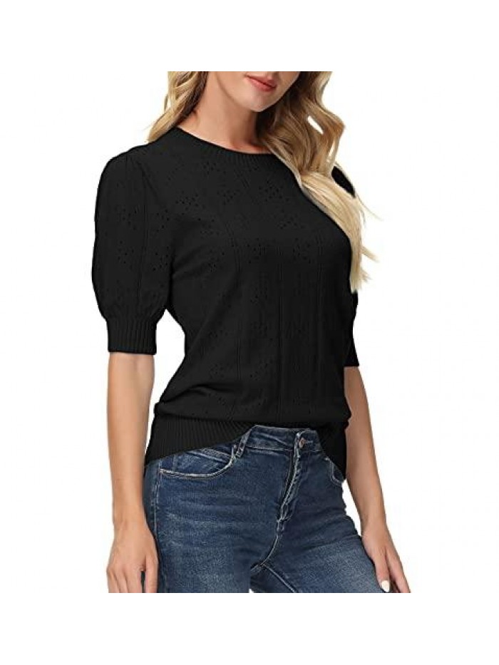 KARIN Womens Pullover Sweater Cute Puff Short Sleeve Tops Pullover Shirt Lightweight Knit Sweater Blouse 