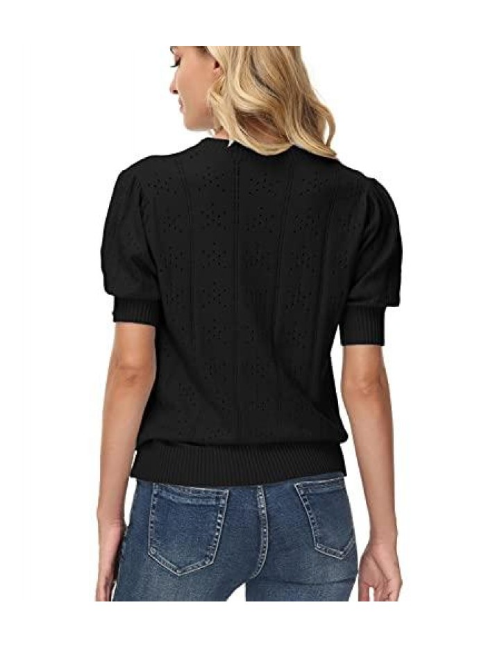 KARIN Womens Pullover Sweater Cute Puff Short Sleeve Tops Pullover Shirt Lightweight Knit Sweater Blouse 