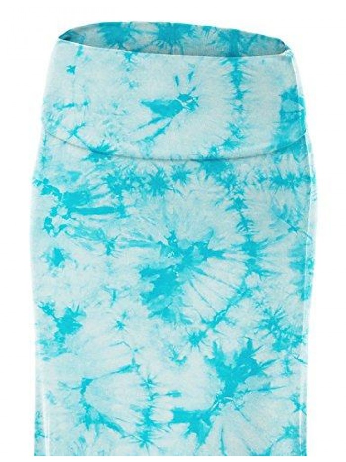 and Love Women's Basic Solid Tie Dye Foldable High Waist Floor Length Maxi Skirt S-3XL Plus Size 