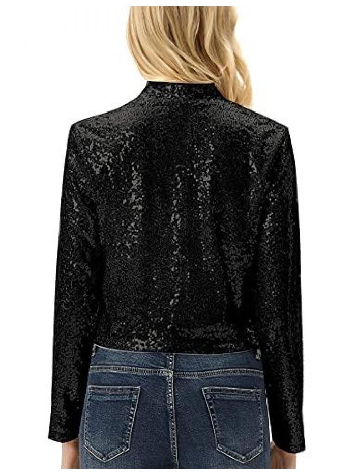 KOLE Women's Sequin Shrug Long Sleeve Open Front Cropped Bolero Jackets S-XXL 