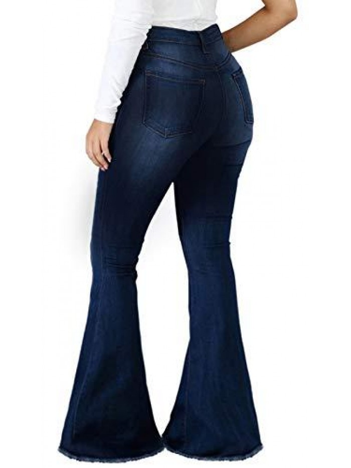 Bottom Jeans for Women Ripped Skinny Bell Bottom Raw Hem Denim Pants  