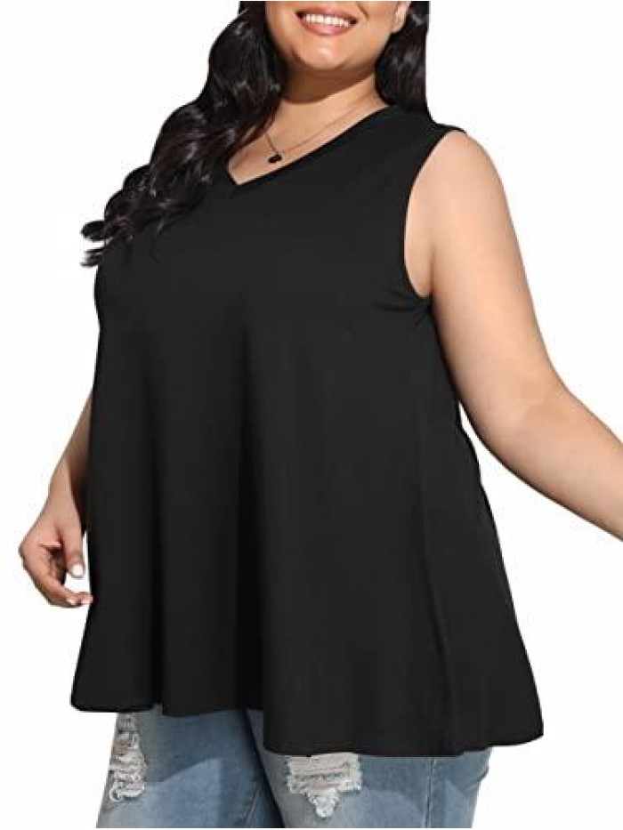 Plus Size Floral Tank Tops Flowy Sleeveless Tops V Neck Sexy Summer Tunic T-shirts 