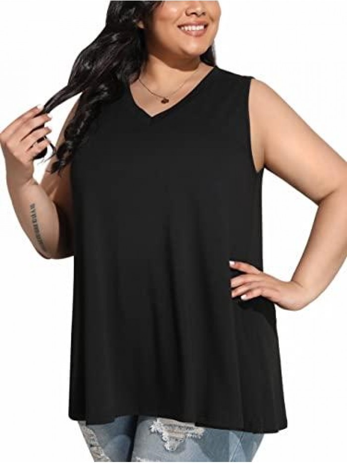 Plus Size Floral Tank Tops Flowy Sleeveless Tops V Neck Sexy Summer Tunic T-shirts 