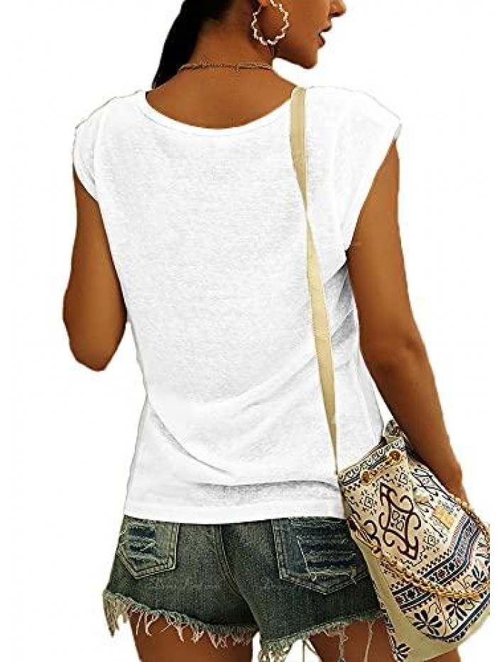 Womens Cap Sleeve Blouses T-Shirt Casual Loose Fit Basic Shirts Tank Tops 