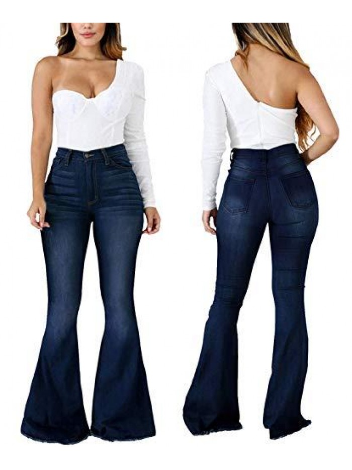 Bottom Jeans for Women Ripped Skinny Bell Bottom Raw Hem Denim Pants  