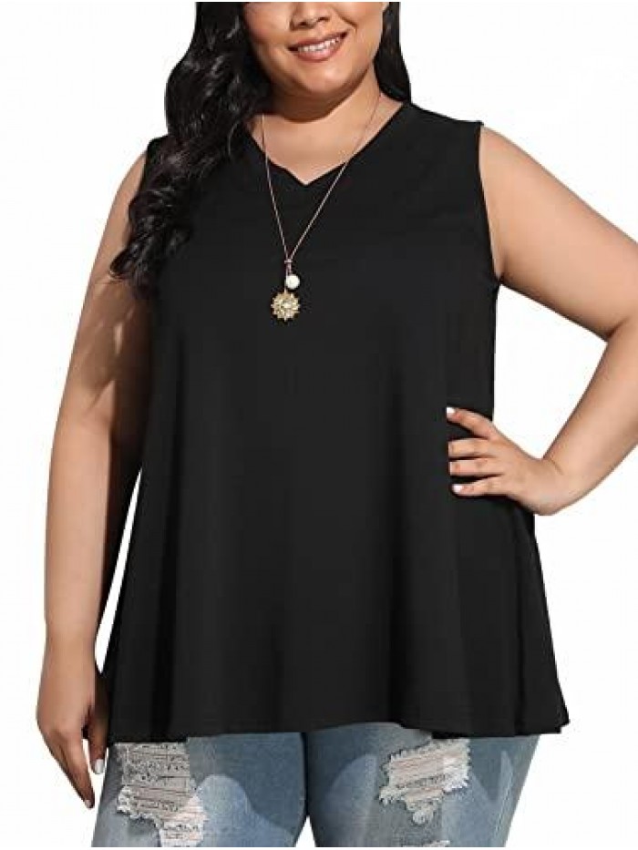 Plus Size Floral Tank Tops Flowy Sleeveless Tops V Neck Sexy Summer Tunic T-shirts 