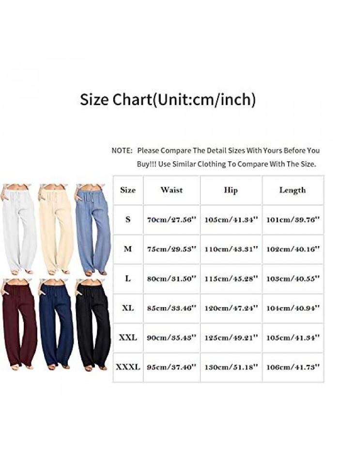 Linen Pants for Women Lounge Pants High Waist Casual Summer Loose Drawstring Pockets Wide Leg Sweatpants 