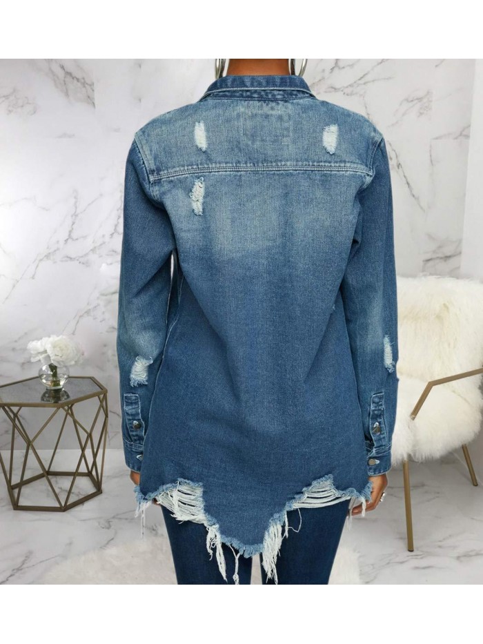 Jacket for Women Winter Long Sleeve Classic Distressed Butterfly Jean Trucker Jackets 